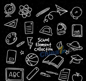 白色粉笔绘校园元素矢量图